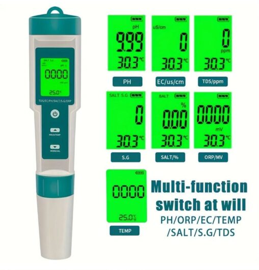 Tester de calitate a apei 7 in 1(PH, TDS, EC, Salinitate, ORP, H2, T, SG)