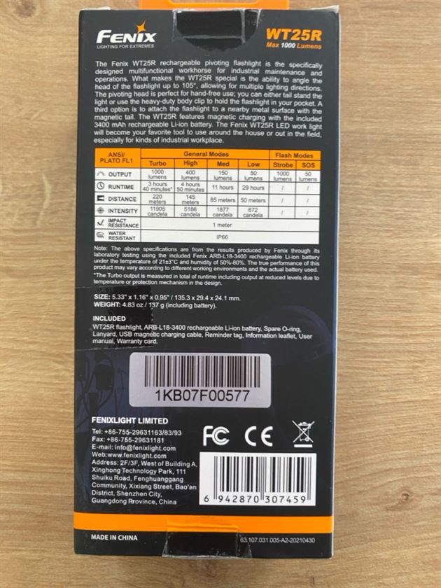 Lanternă Fenix WT25R cu cap rotativ și magnet